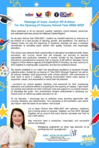 Message of Assistant Secretary Jocelyn DR Andaya for the opening of classes, School Year 2026-2027
